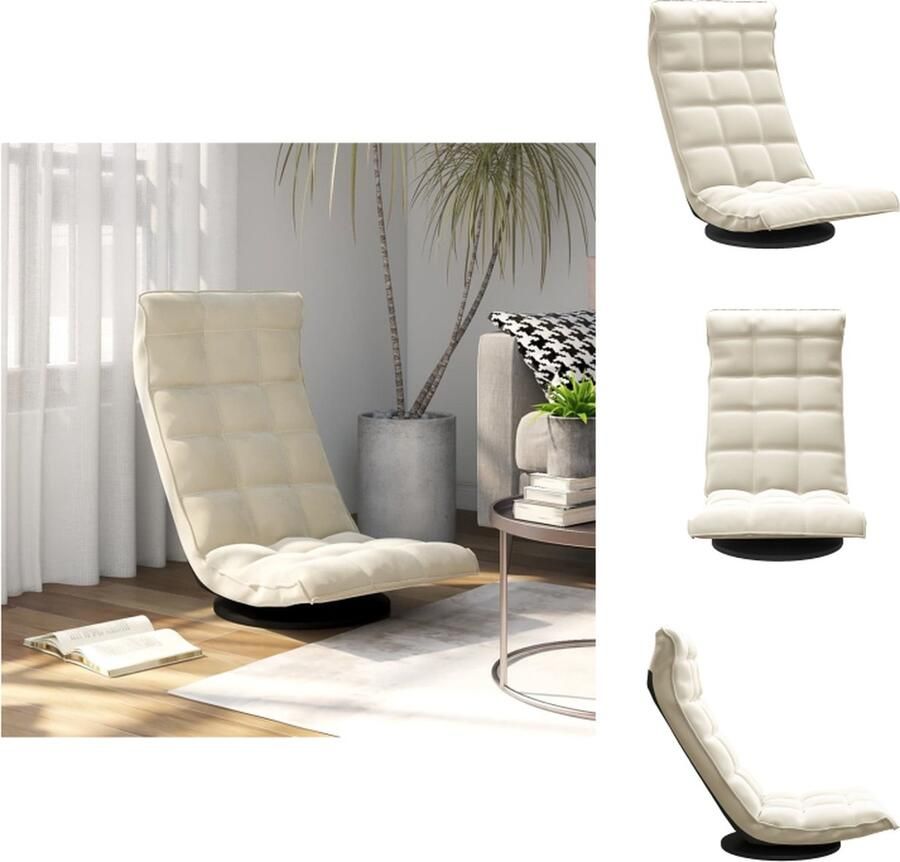 VidaXL Draaibare Vloerstoel Crème Fluwelen Bekleding Metalen Frame Verstelbaar Inklapbaar Afmetingen 90x54x80 cm Chaise longue