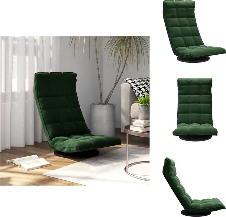 VidaXL Draaibare vloerstoel donkergroen fluweel 90x54x80 cm verstelbaar Chaise longue