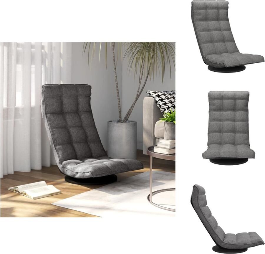 VidaXL Draaibare Vloerstoel Lichtgrijs 90x54x80 cm Stabiel en Comfortabel Verstelbare Hoeken 360° Draaibaar Inklapbaar Metalen Frame Montage vereist Chaise longue