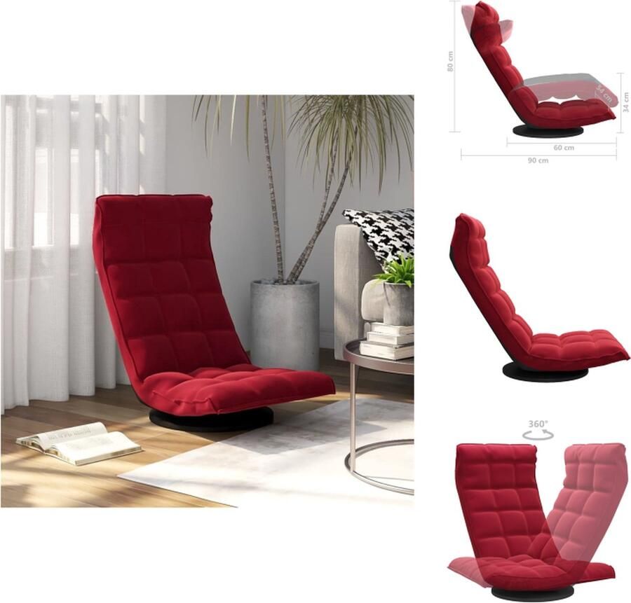 VidaXL Draaibare Vloerstoel Wijnrood Fluweel 90x54x80cm Verstelbaar Inklapbaar Stabiel en Duurzaam Montage vereist Chaise longue