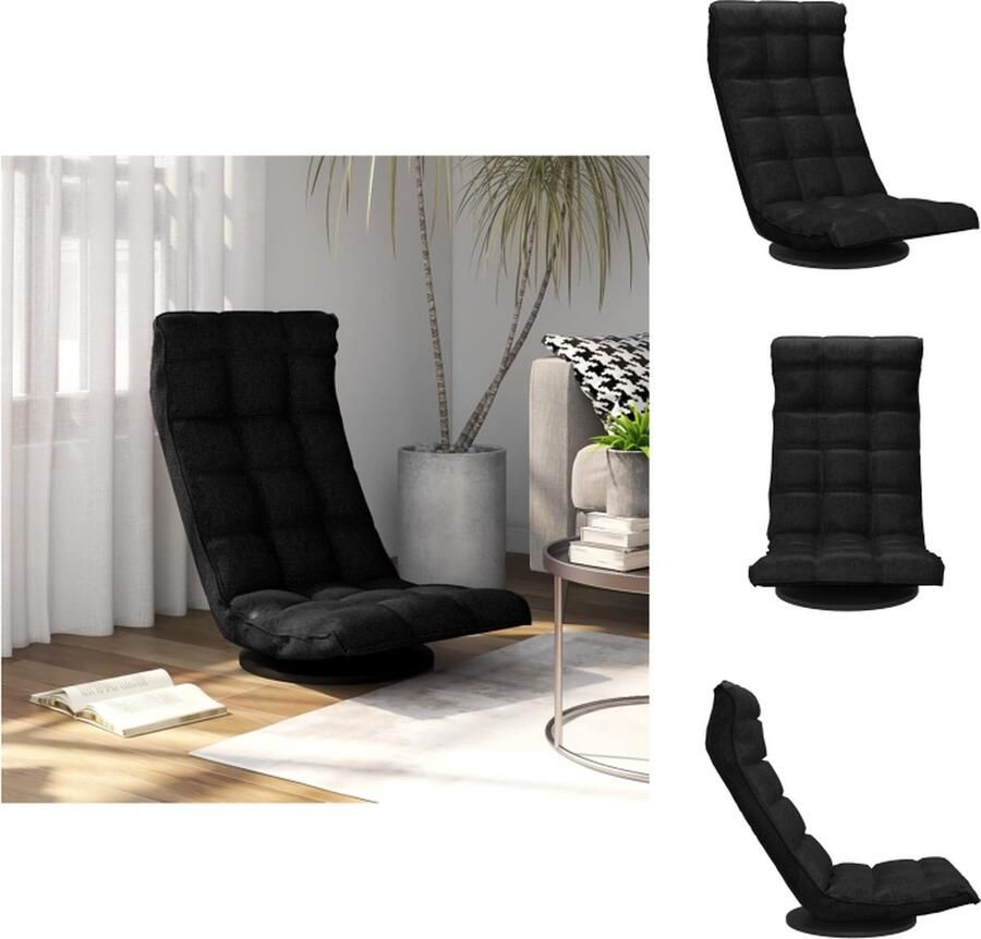 VidaXL Draaibare vloerstoel Zwart Stof en metaal 90 x 54 x 80 cm Verstelbaar en inklapbaar Chaise longue