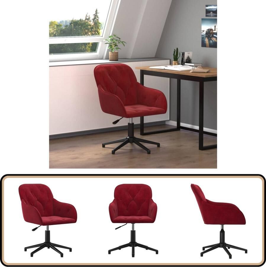 VidaXL Draaibare Wijnrode Fluwelen Kantoorstoel Kantoorsstoel Fluweel Stoel Rode Stoel Draaibare Stoel Ergonomische Stoel Bureaustoel - Foto 2