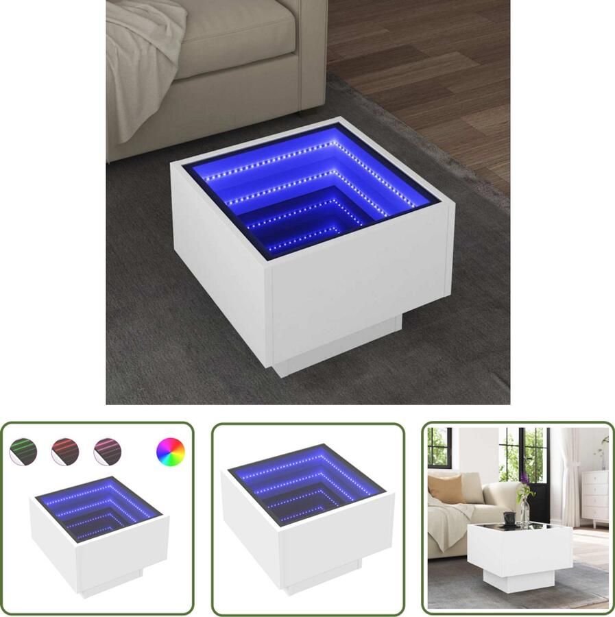 VidaXL Draaiend Handvat Dynamische Sleutel Bijzettafel met LED 40x40x30 cm bewerkt hout wit Gereedschapset Mechanica Torque Wrench