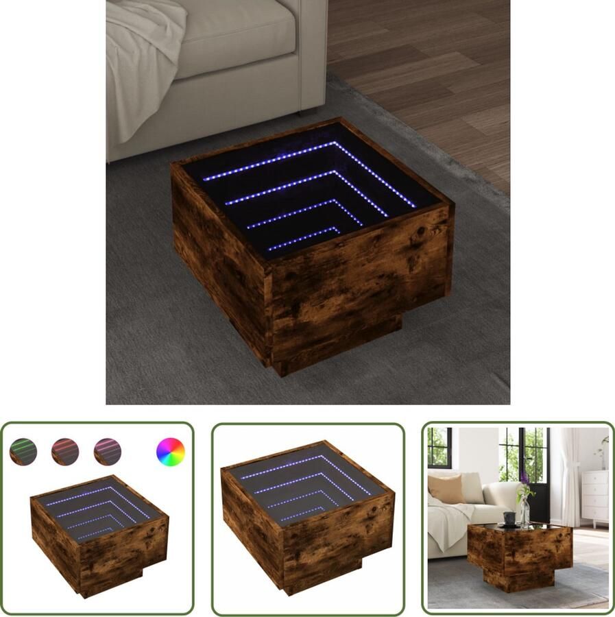 VidaXL Draaiend Koppel Dynamische Sleutel Bijzettafel met LED 40x40x30 cm bewerkt hout gerookt eikenkleur Gereedschapset Mechanica Handgereedschap