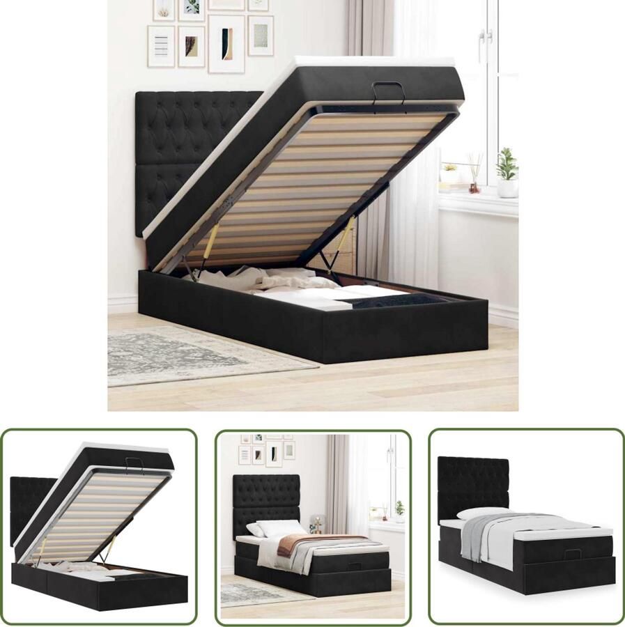 VidaXL Boxspring Bed Ottoman Bed Ottoman bed met matrassen 90x200cm fluweel zwart Tweepersoons Bed Slaapcomfort Opbergruimte