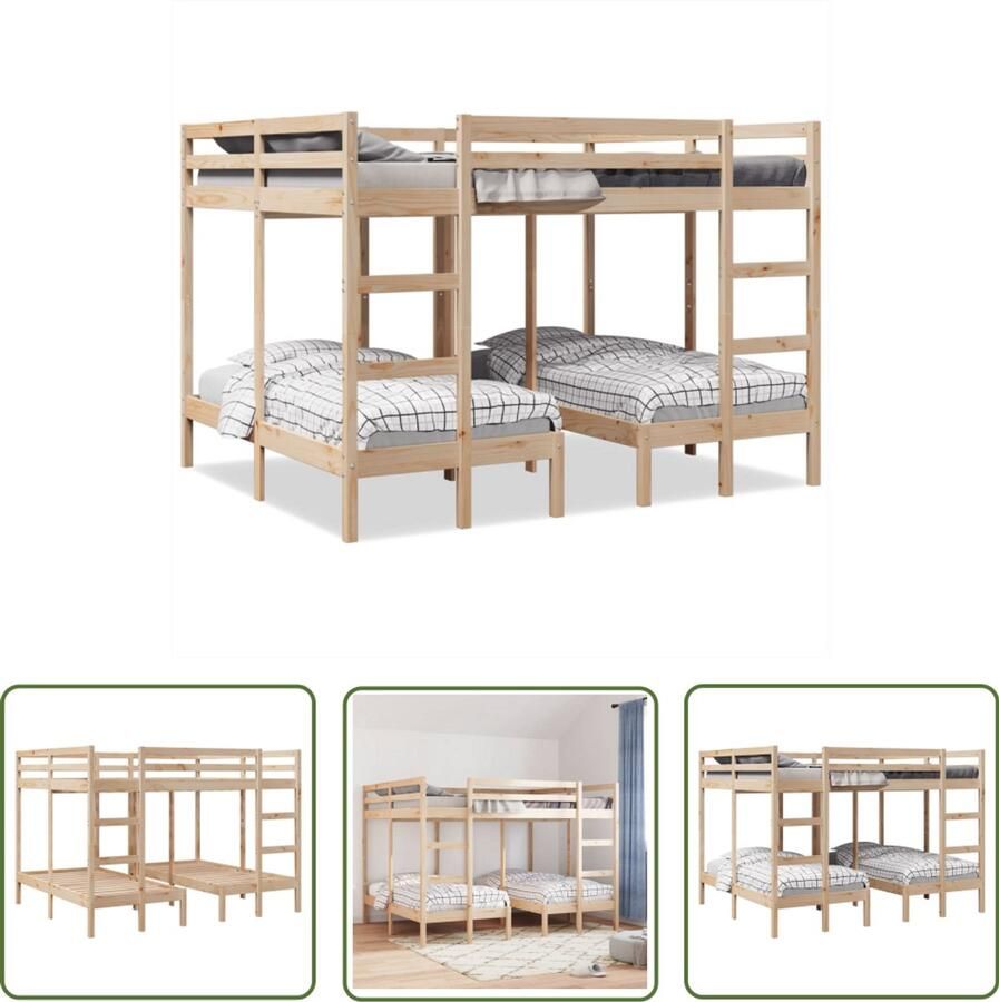 VidaXL Draaiend Moment Draaibare Sleutel Stapelbed 3-voudig massief grenenhout 160x200 80x160 cm Gereedschapset Montagesleutel Mechanica