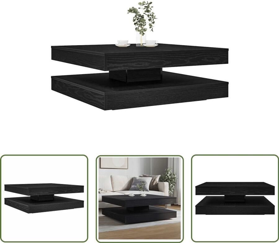 VidaXL Draaiend Tafelblad Salontafel 360 graden draaibaar 90x90x34 5 cm zwart eikenkleur Zwarte Salontafel Houten Salontafel Eikenhouten Salontafel