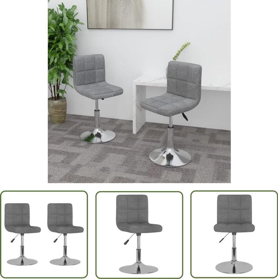 VidaXL Eetkamerstoelen Draaibaar 2 Stuks Lichtgrijs Eetkamerstoel Draaiende Stoel Licht Grijs Design Fauteuil Comfortabele Stoel Hoogtestelbare Stoel Metalen Onderstel Stof Bekleding Set Van 2