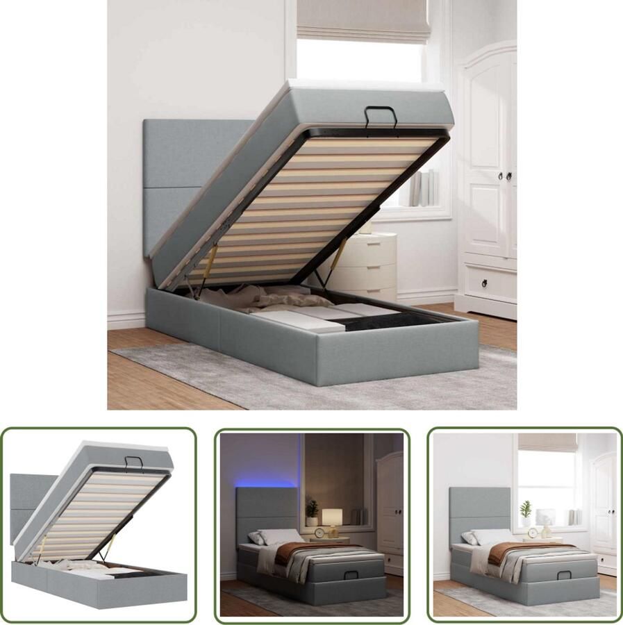 VidaXL Draaihoek Dynamische Sleutel Ottoman bed met matras en LED's 100x200cm stof lichtgrijs Gereedschapset Montagesleutels Spannetjes