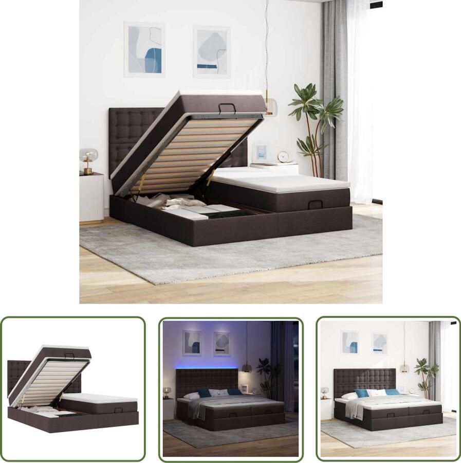 VidaXL Draaihoek Dynamische Sleutel Ottoman bed met matrassen en LED's 180x200cm stof donkerbruin Gereedschapset Montagesleutel Spanner Set