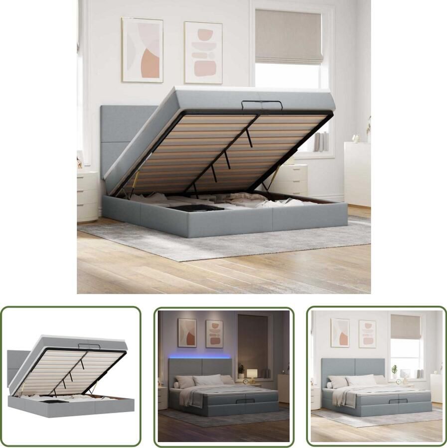 VidaXL Draaihoek Dynamische Sleutel Ottoman bed met matrassen en LED's 200x200cm stof lichtgrijs Gereedschapset Montagesleutel Spanner