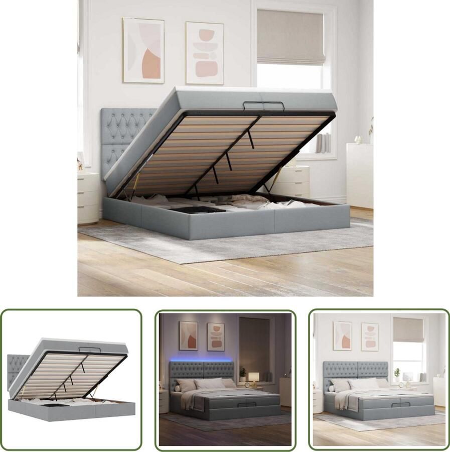 VidaXL Draaihoek Dynamische Sleutel Ottoman bed met matrassen en LED's 200x200cm stof lichtgrijs Gereedschapset Montagesleutel Spanner Set