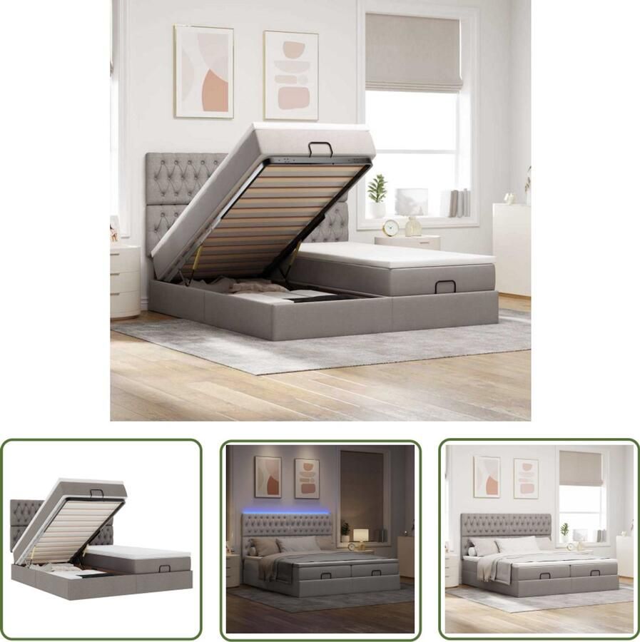 VidaXL Draaihoek Dynamische Sleutel Ottoman bed met matrassen en LED's 200x200cm stof taupe Gereedschapset Monteursgereedschap Spanner Set