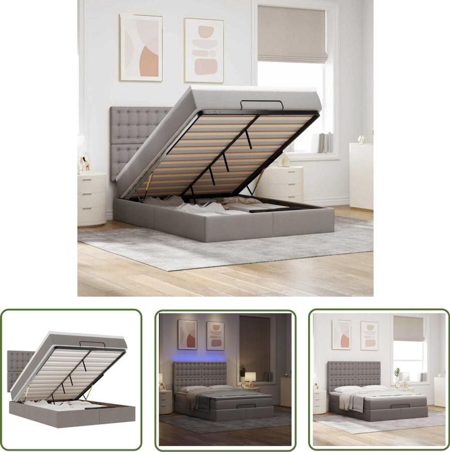 VidaXL Draaihoek Sleutel Dynamische Sleutel Ottoman bed met matras en LED's 140x200cm stof taupe Gereedschapset Mechanica Tools Sleutels