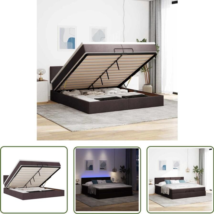 VidaXL Draaihoek Sleutel Dynamische Sleutel Ottoman bed met matrassen en LED's 200x200cm stof donkerbruin Gereedschapset Mechanica Tools Sleutels