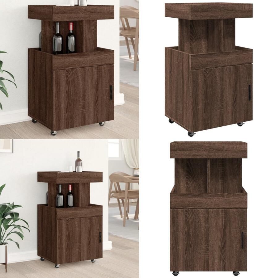 VidaXL Drankkar 50x41x89 cm bewerkt hout bruin eikenkleurig Drankkar Drankkarren Keukentrolley Trolley Keuken