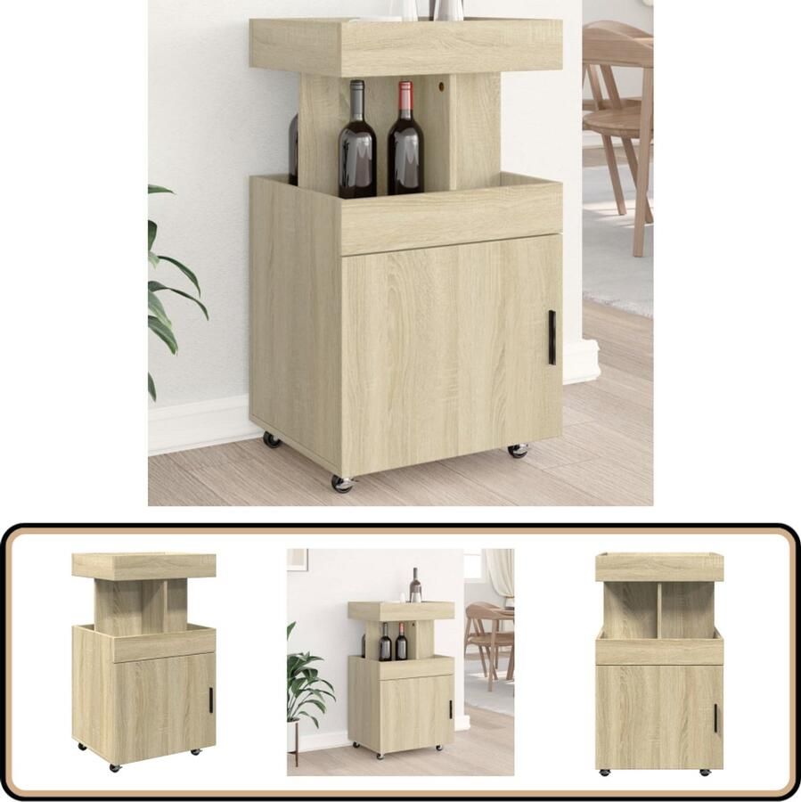VidaXL Drankkar Sonoma Eiken 50x41x89 cm Hout Drankenkar Serverwagen Houten Trolley Woonaccessoires Keukentools