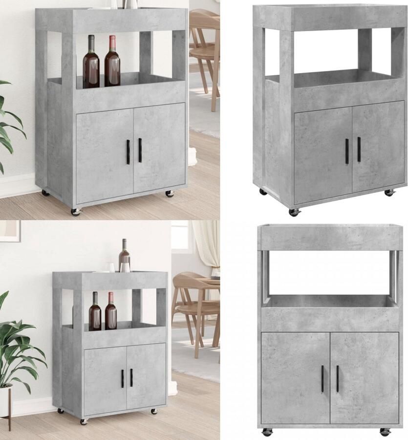 VidaXL Drankkar 60x39 5x89 cm bewerkt hout betongrijs Drankkar Drankkarren Keukentrolley Trolley Keuken