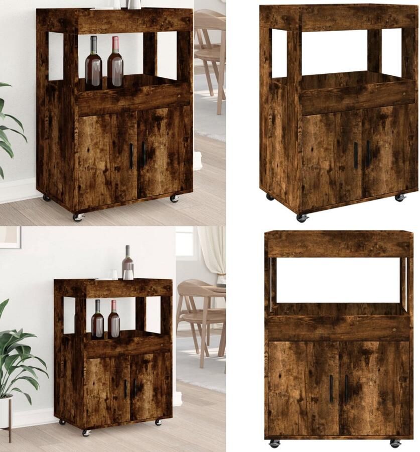 VidaXL Drankkar 60x39 5x89 cm bewerkt hout gerookt eikenkleurig Drankkar Drankkarren Keukentrolley Trolley Keuken