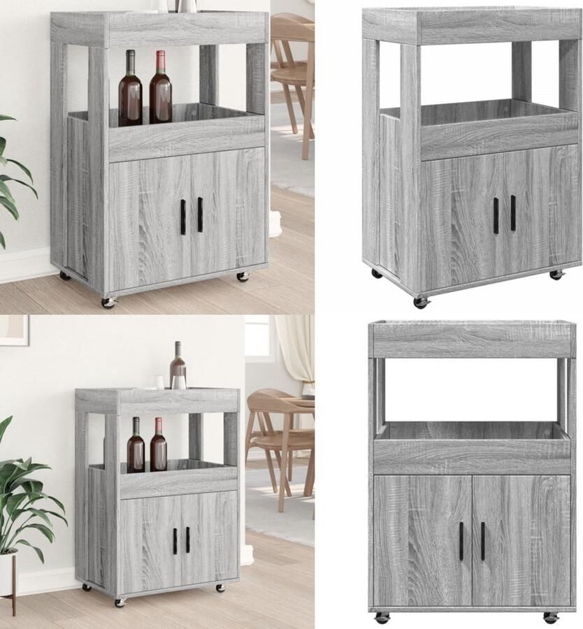 VidaXL Drankkar 60x39 5x89 cm bewerkt hout grijs sonoma eikenkleurig Drankkar Drankkarren Keukentrolley Trolley Keuken