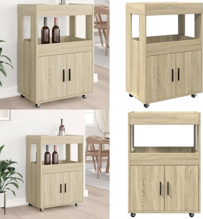 VidaXL Drankkar 60x39 5x89 cm bewerkt hout sonoma eikenkleurig Drankkar Drankkarren Keukentrolley Trolley Keuken