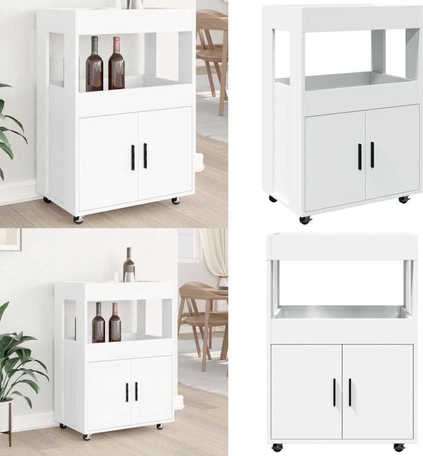 VidaXL Drankkar 60x39 5x89 cm bewerkt hout wit Drankkar Drankkarren Keukentrolley Trolley Keuken