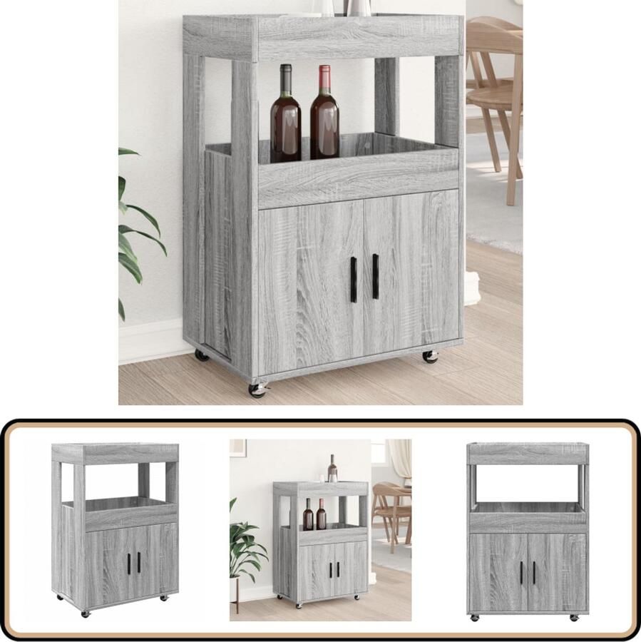 VidaXL Drankkar 60x39 5x89 cm Grijs sonoma eiken Keukentrolley Barwagen Drinkkar Houten Trolley Opslagoplossing