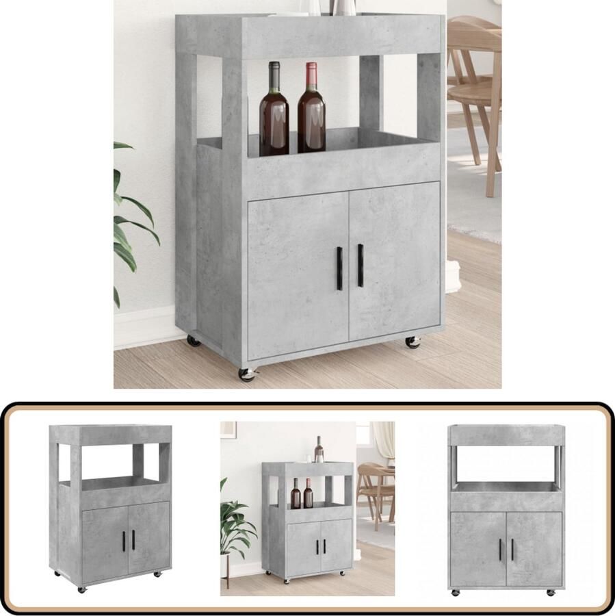 VidaXL Drankkar Betongrijs 60x39 5x89 cm Drank Kar Houten Drankkar Barwagen Keukentrolley Opslag Trolley - Foto 2