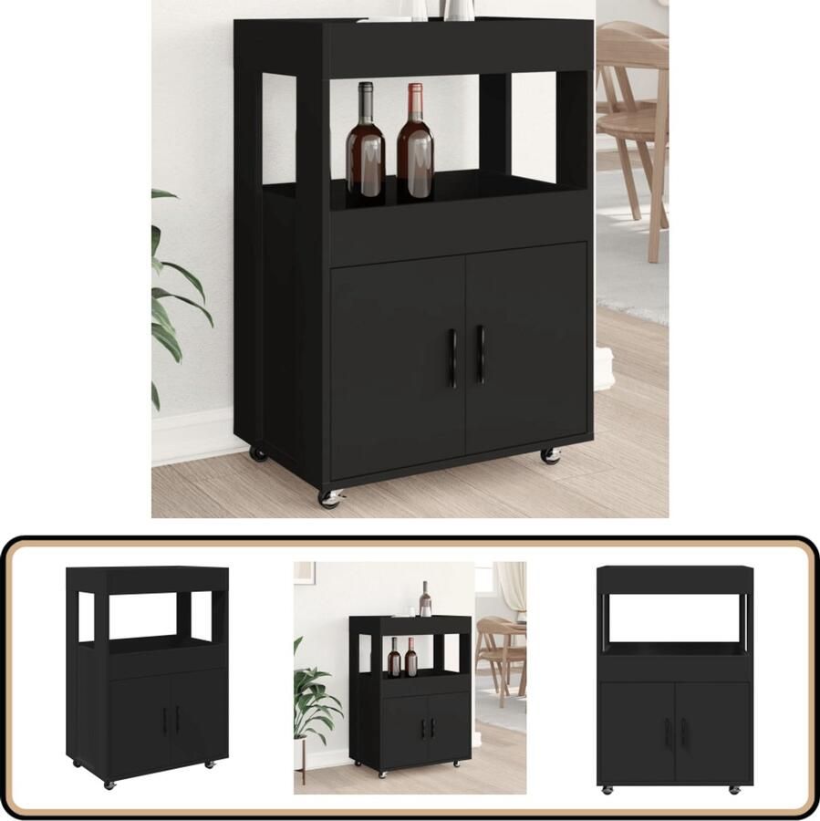 VidaXL Drankkar Bewerkt Hout Zwart 60x39 5x89 cm Keukentrolley Drankkrak Serverkar Houten Karretje Zwarte Trolley