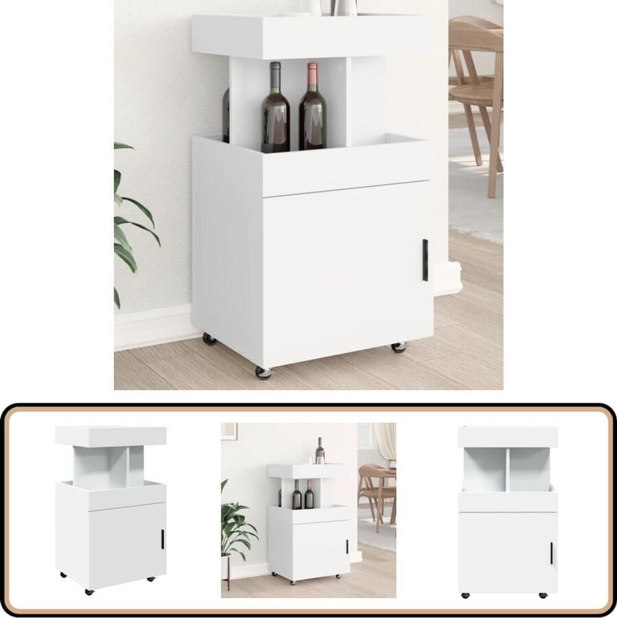 VidaXL Drankkar Bewerkte hout Wit 50x41x89 cm Keukentrolley Barwagen Draakkar Trolley Keuken Opbergruimte