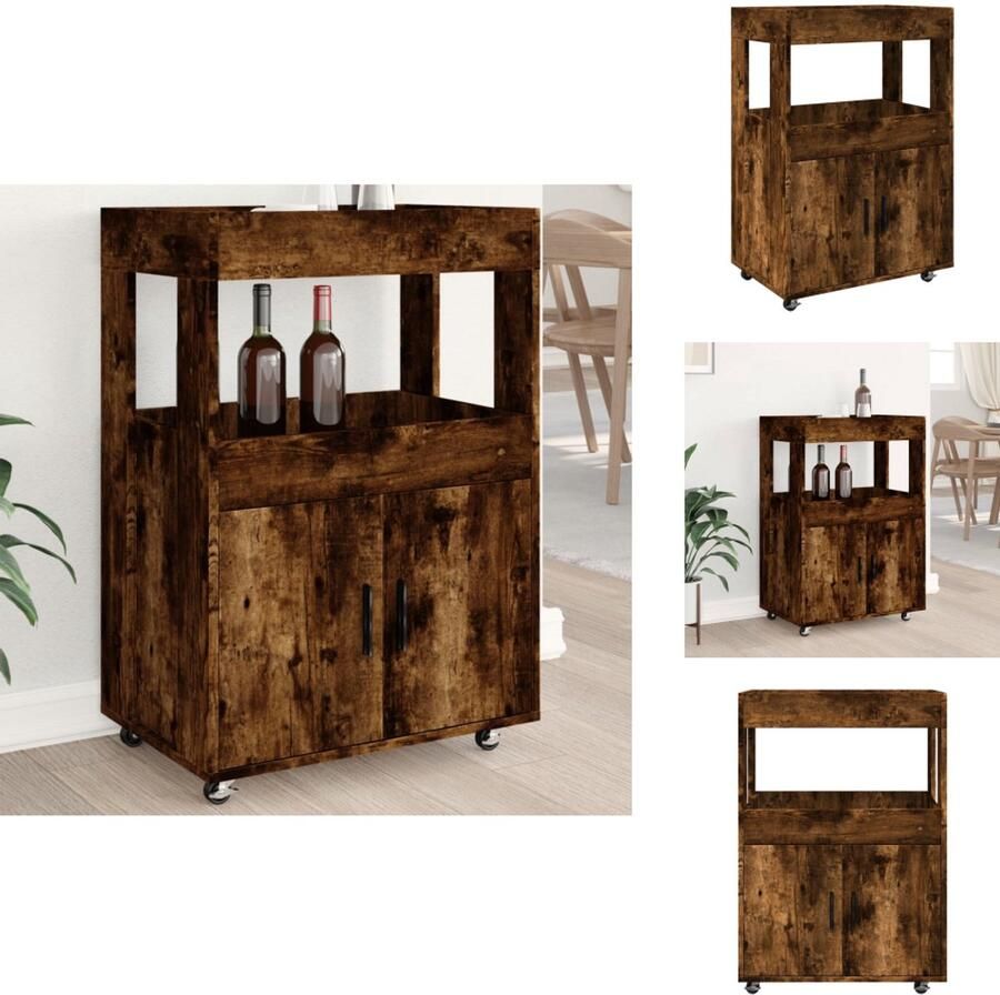 VidaXL Drankkar Drankkarren Keukentrolley Trolley Keuken Drankkar 60x39 5x89 cm bewerkt hout gerookt eikenkleurig
