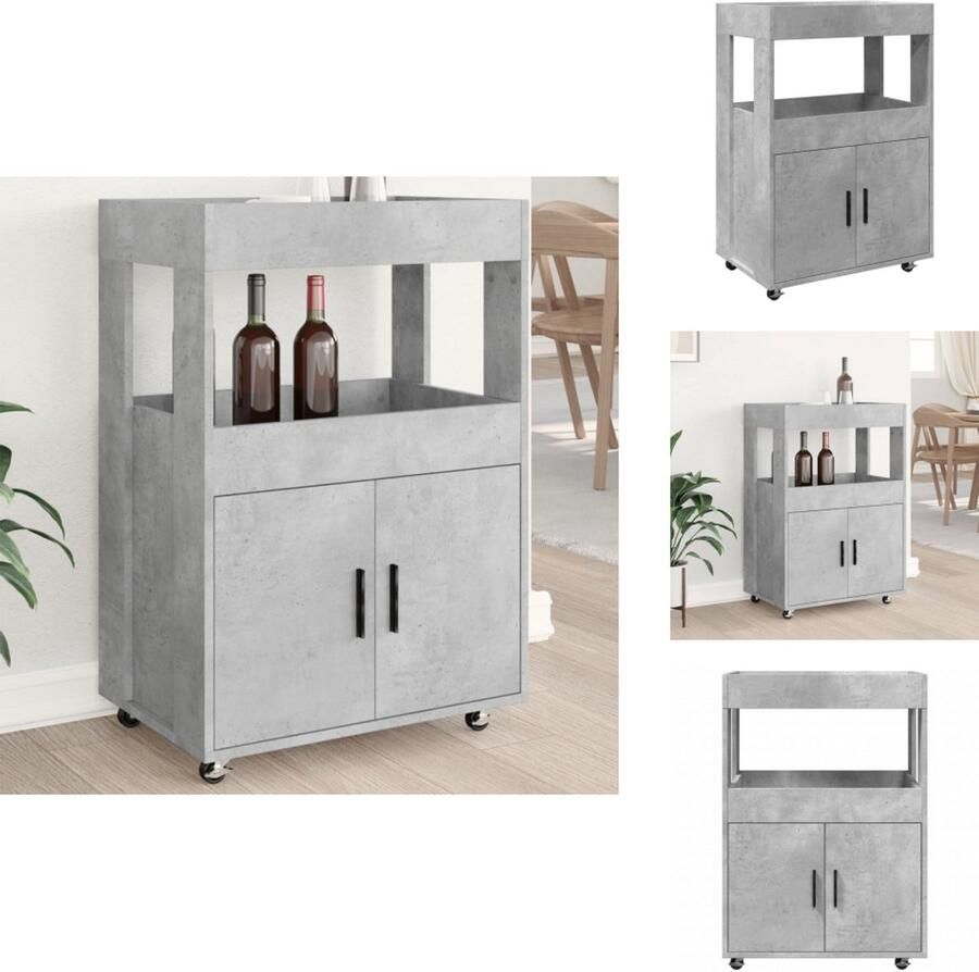 VidaXL Drankkar Drankkarren Keukentrolley Trolley Keuken Drankkar 60x39 5x89 cm bewerkt hout betongrijs
