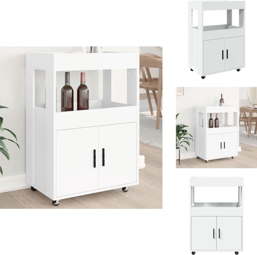 VidaXL Drankkar Drankkarren Keukentrolley Trolley Keuken Drankkar 60x39 5x89 cm bewerkt hout wit