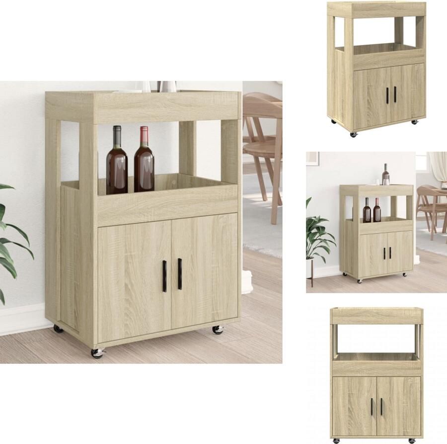 VidaXL Drankkar Drankkarren Keukentrolley Trolley Keuken Drankkar 60x39 5x89 cm bewerkt hout sonoma eikenkleurig