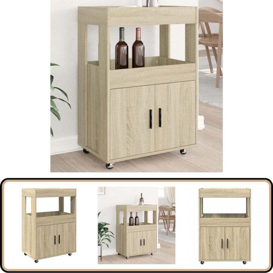 VidaXL Drankkar 60x39 5x89 cm bewerkt hout sonoma eikenkleurig Drankkast Houten Drankkast Drinks Cabinet Eikendrankkast Sonomane Drinkkast - Foto 2