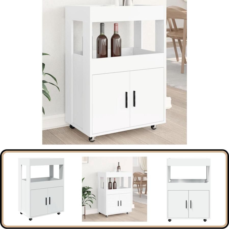 VidaXL Drankkar Wit Bewerkt Hout 60x39 5x89 cm Keukentrolley Draanrek Houten Trolley Serveerwagen Kookeiland Accessoires