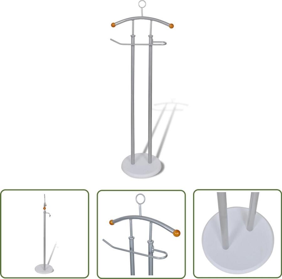 VidaXL Dressboy metaal Zilvergrijs 43x28x113 cm Kledingstandaard Dressboy Kledingrek Metaalkleedrek Wandhaak Garderobe Kastenkast Organisatie Opslagruimte Interieurdecoratie Stijlvol Modern Minimalistisch