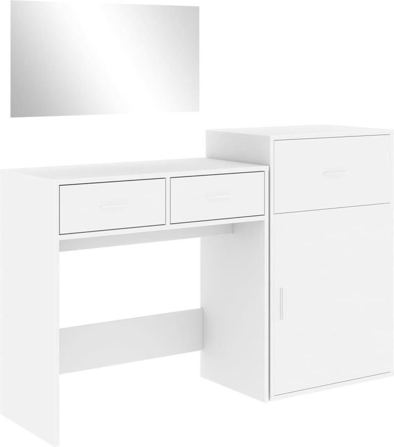VidaXL Dressing Table Kaptafel 3-delige Kaptafelset bewerkt hout wit Make-up Tafel Badkamermeubel Houten Kaptafel