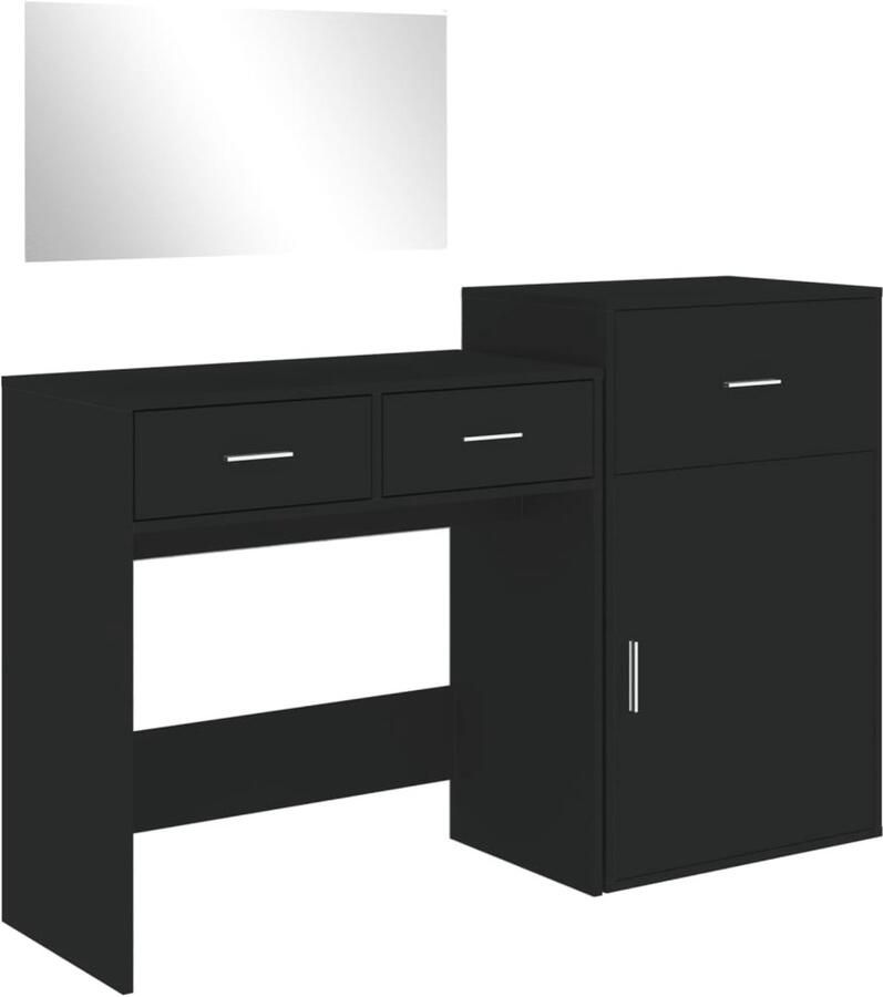 VidaXL Dressing Table Kaptafel 3-delige Kaptafelset bewerkt hout zwart Make-up Tafel Houten Kaptafel Zwarte Kaptafel