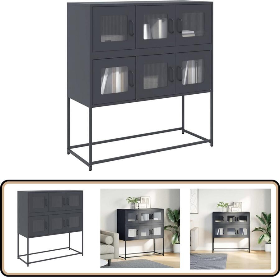 VidaXL Dressoir 100 5x39x107 cm Staal Antraciet Dressoir Tv-meubel Salontafel Opbergkast Keukenkast