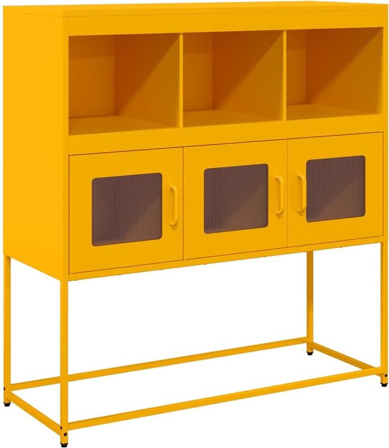 The Living Store Dressoir 100 5x39x107 cm koudgewalst staal mosterdgeel Dressoir Staaldraad Meubilair Opbergkast Keukenmeubels