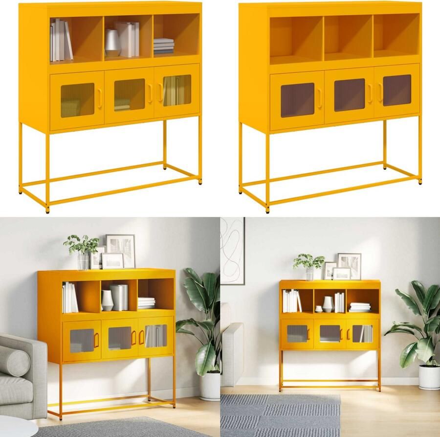VidaXL Dressoir 100 5x39x107 cm koudgewalst staal mosterdgeel Dressoir Dressoirs Opbergkast Buffet - Foto 2