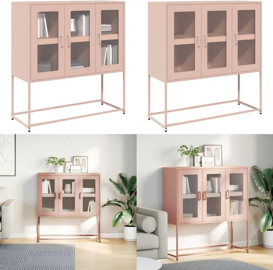 VidaXL Dressoir 100 5x39x107 cm koudgewalst staal roze Dressoir Dressoirs Opbergkast Buffet