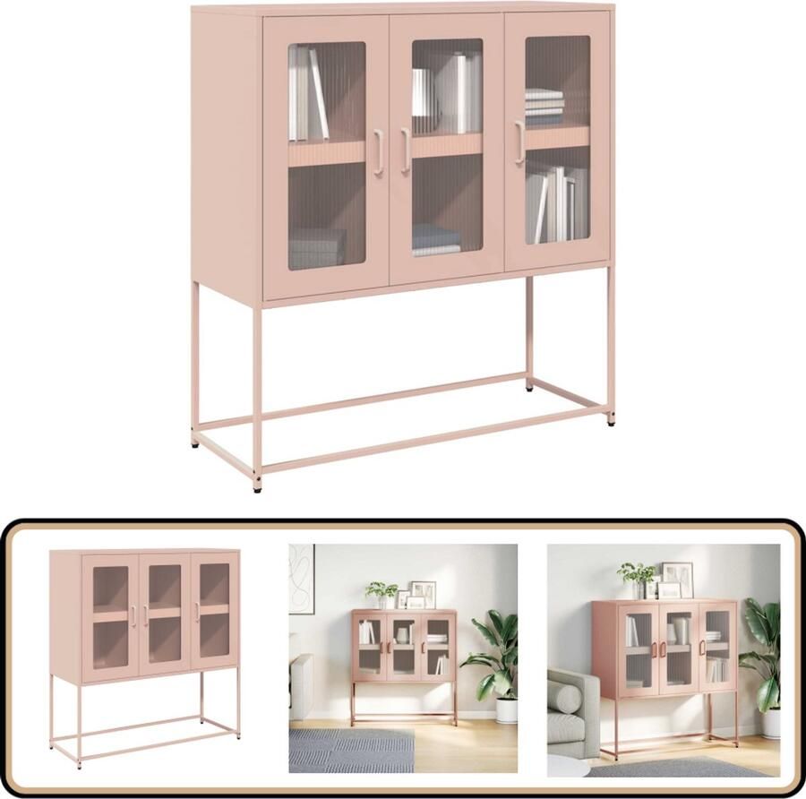 VidaXL Dressoir 100 5x39x107 cm Staal Roze Dressoir Rozen Kleurtje Opbergkast Keukenmeubilair Salontafel