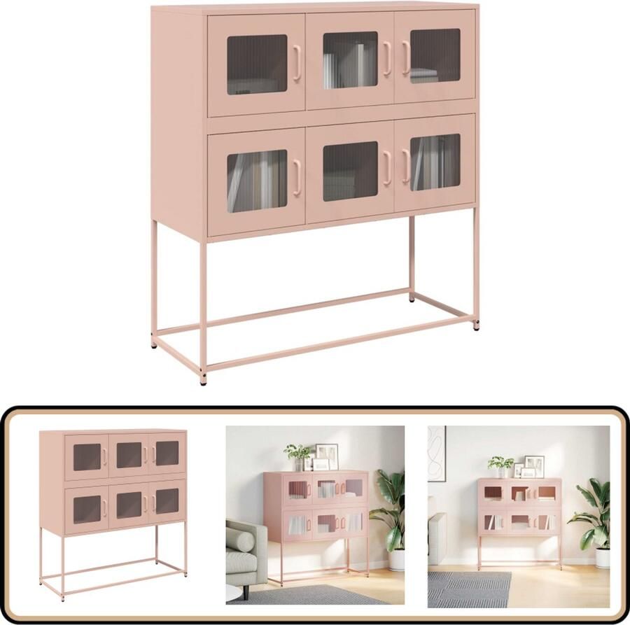 VidaXL Dressoir Roze 100 5x39x107 cm Staal Dressoir Rozen Kleurtje Opbergkast Keukenmeubilair Salontafel