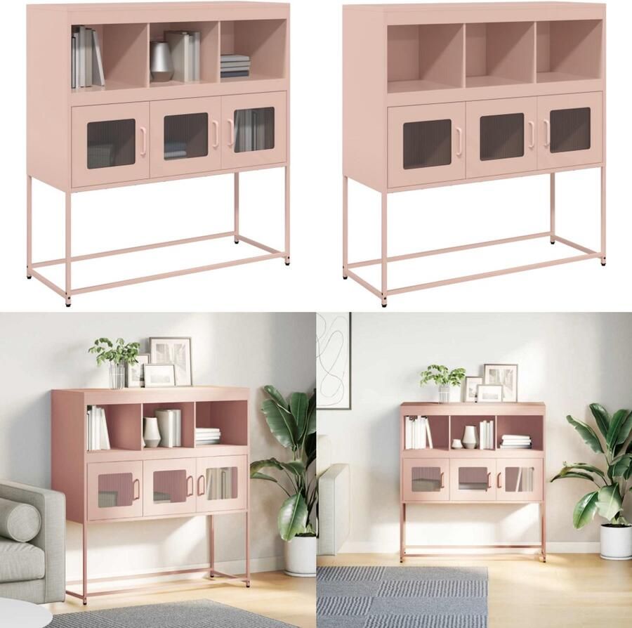 VidaXL Dressoir 100 5x39x107 cm koudgewalst staal roze