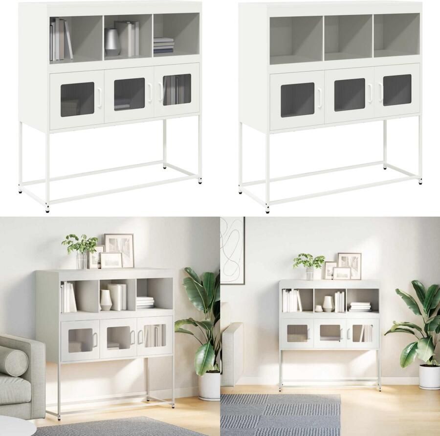 VidaXL Dressoir 100 5x39x107 cm koudgewalst staal wit Dressoir Dressoirs Opbergkast Buffet