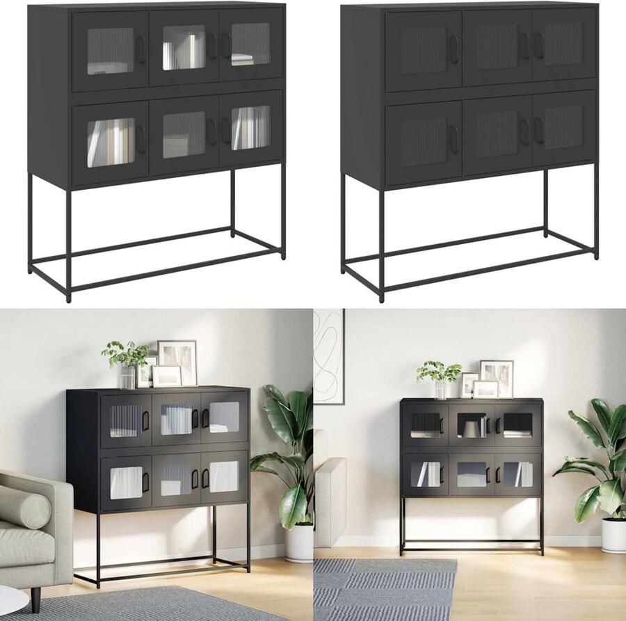 VidaXL Dressoir 100 5x39x107 cm koudgewalst staal zwart Dressoir Dressoirs Opbergkast Buffet