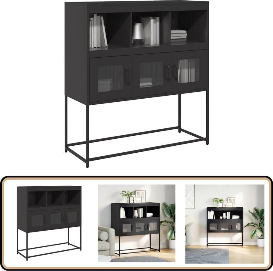 VidaXL Dressoir Staal 100 5x39x107cm Zwart Dressoir Kasten Opbergruimte Keukenmeubels Salontafel