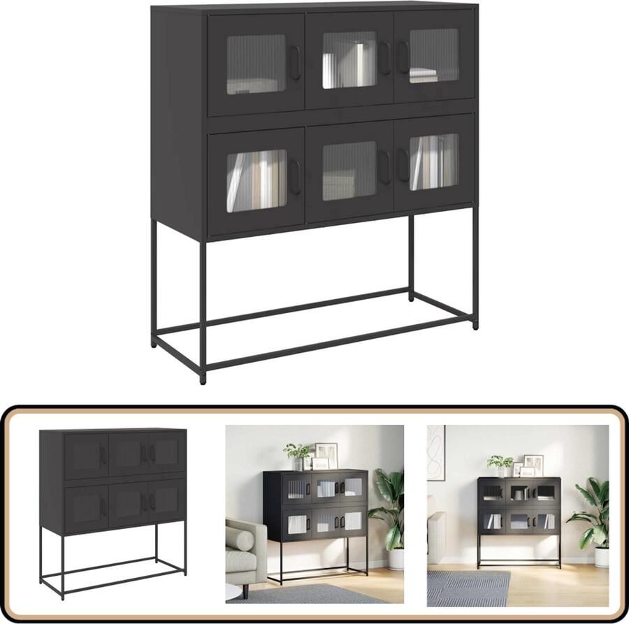 VidaXL Dressoir Staal Zwart 100 5x39x107 cm Dressoir Commode Opbergkast Keukenmeubilair Salontafel